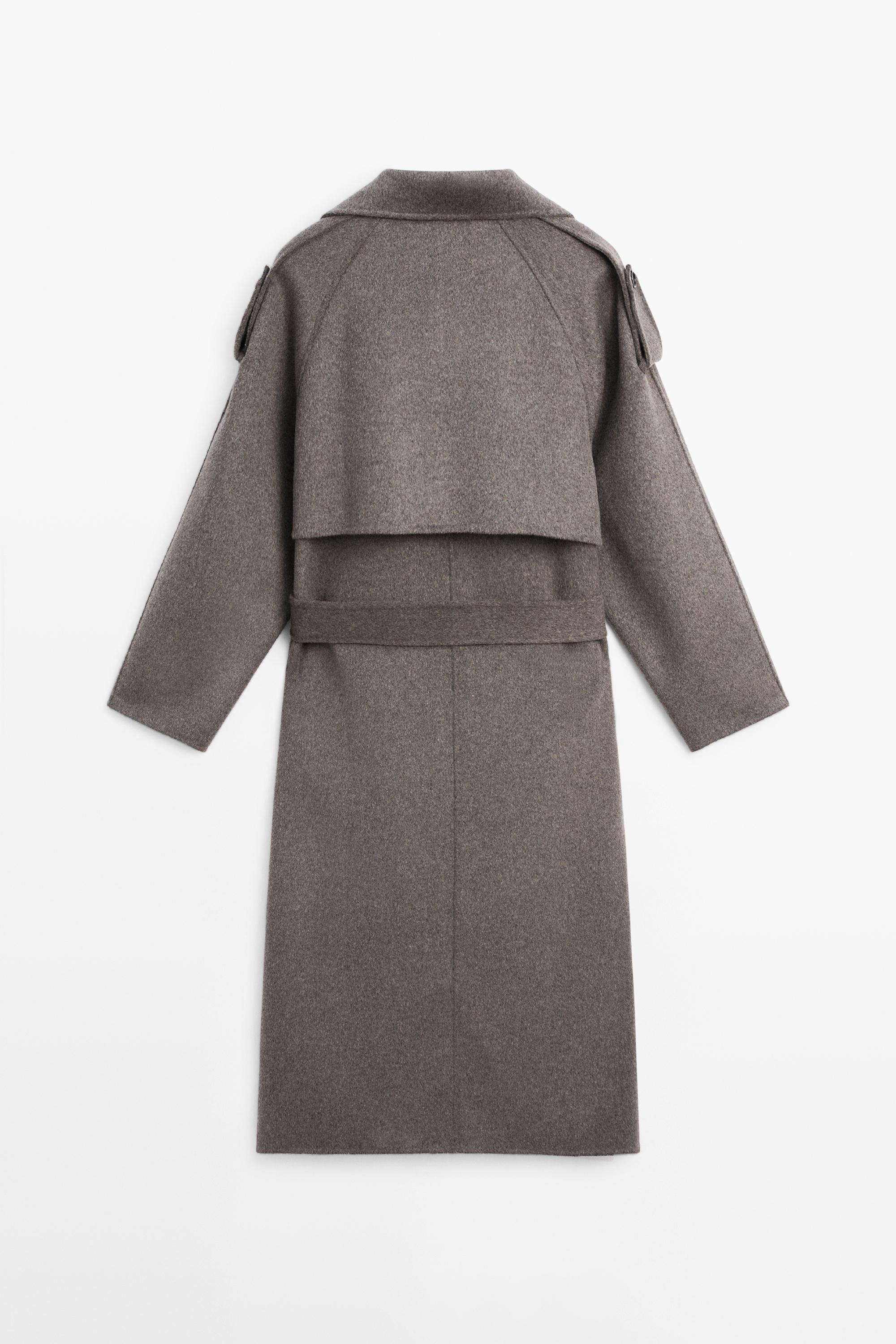 Long wool blend trench coat with belt